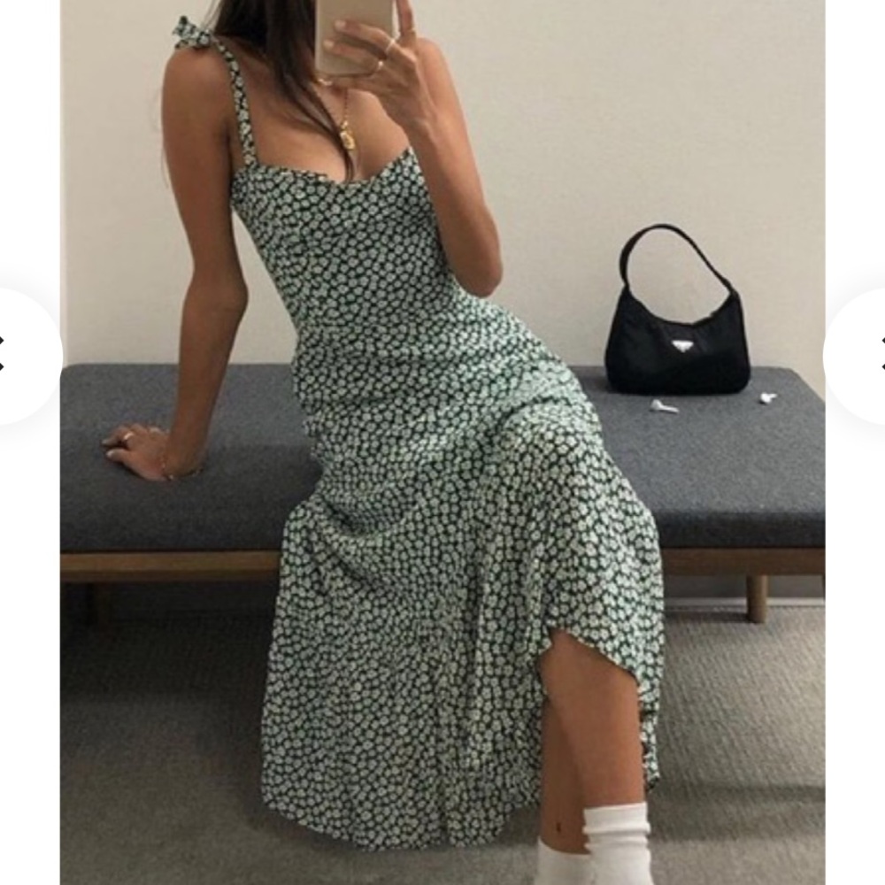 Reformation Green Floral Midi Dress - Picture 2 of 12